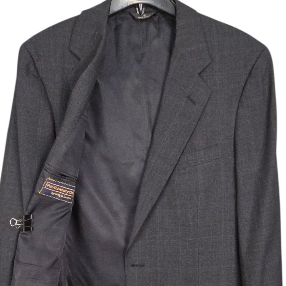 Polo University Club Ralph Lauren Wool Blazer Mens 44R Navy Blue Windowpane USA